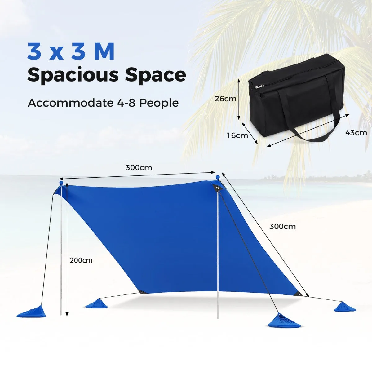 Beach Tent Sun Shelter with 4 Sandbags and UPF 50  Protection