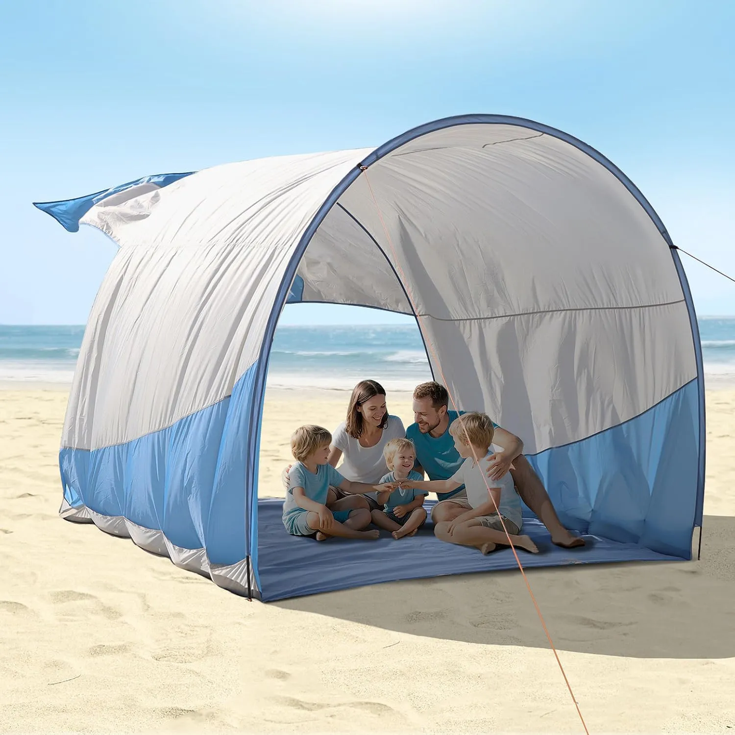 Beach Tent Sun Shelter with UPF50  Protection, One-Person Setup, Wind-Supported & Sandbag Stable, 7.5ft Tall, Portable Beach Shade Canopy for 3-6 People