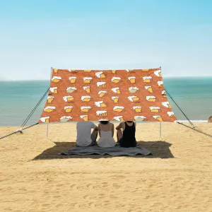 Beer Glasses and Bottles Beach Canopy Tent Anti-UV & Wind Resistant, Camping Sun Shelter Easy Setup Portable,Outdoor Shade Tents with Sandbags,Sand Shovels,Ground Pegs & Stability Poles
