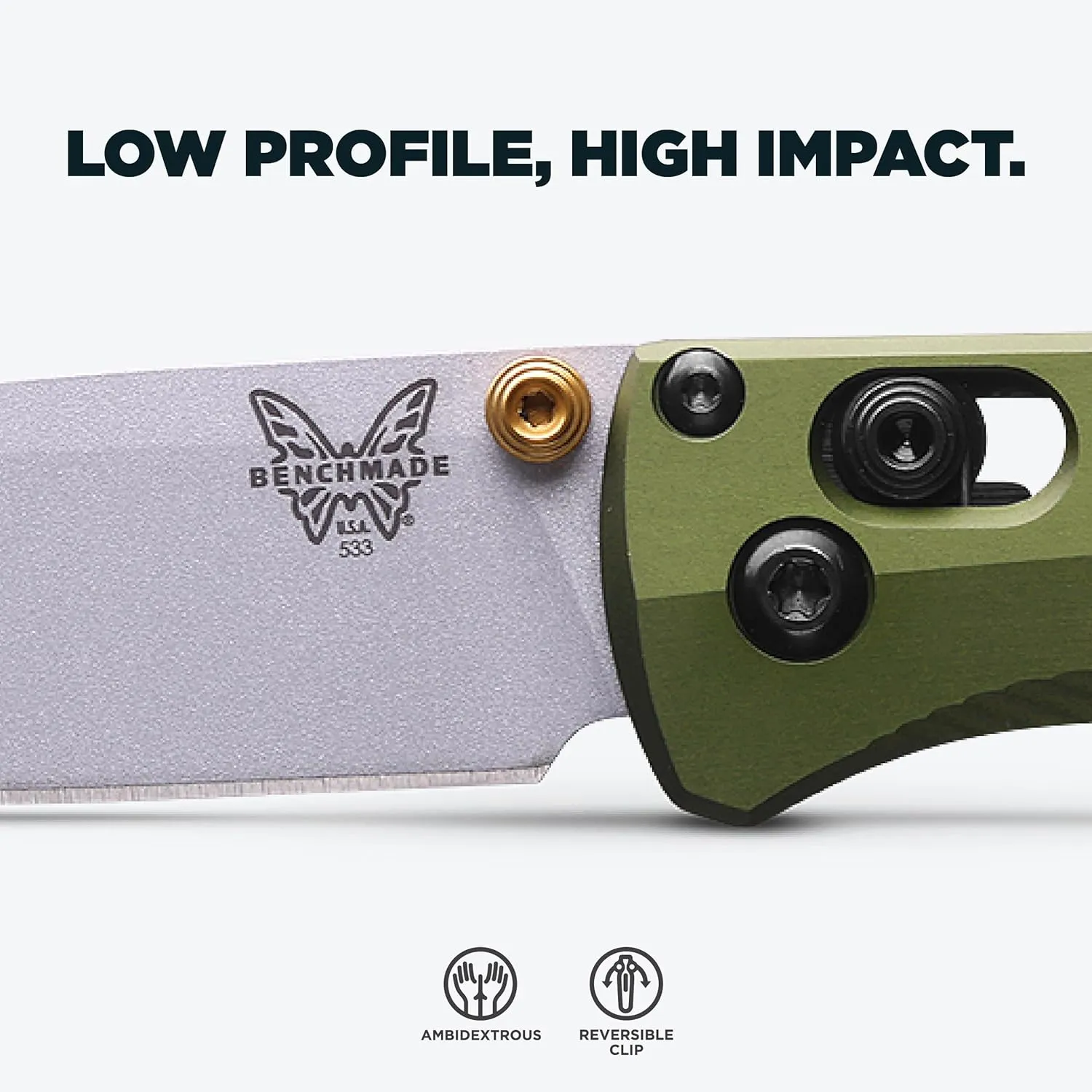 Benchmade - Mini Bugout 533 Knife, Drop-Point Blade, Woodland Green Aluminum Handle (533SL-10)