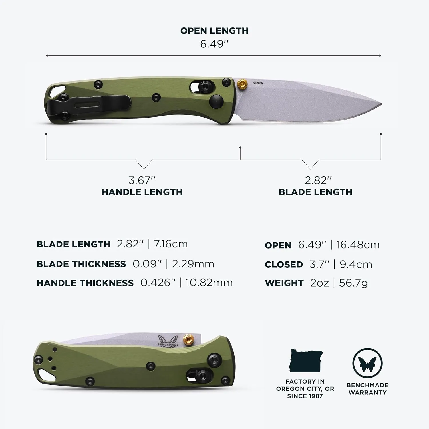 Benchmade - Mini Bugout 533 Knife, Drop-Point Blade, Woodland Green Aluminum Handle (533SL-10)