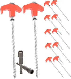 BESPORTBLE 13pcs Heavy Duty Ground Stakes Tent Pegs with Head Screw in Metal Tent Anchors for Camping Quick Setup for Various Terrains