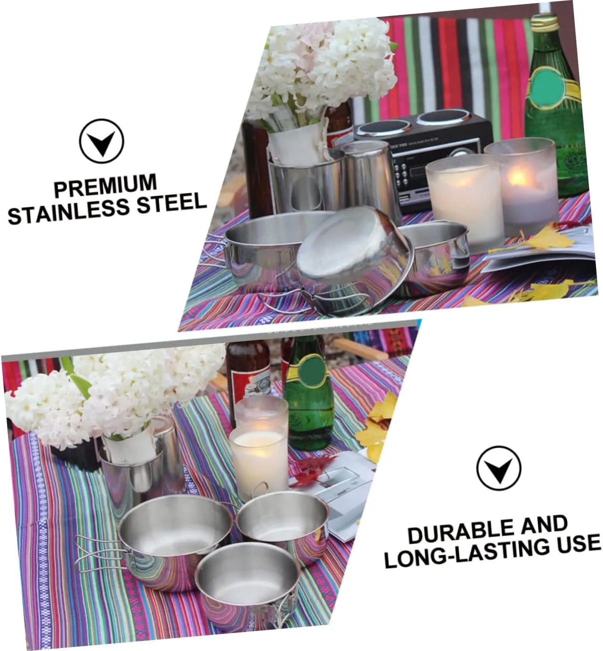 BESPORTBLE 2 Pcs Outdoor Stainless Steel Bowl Picnic Pot Portable Travel