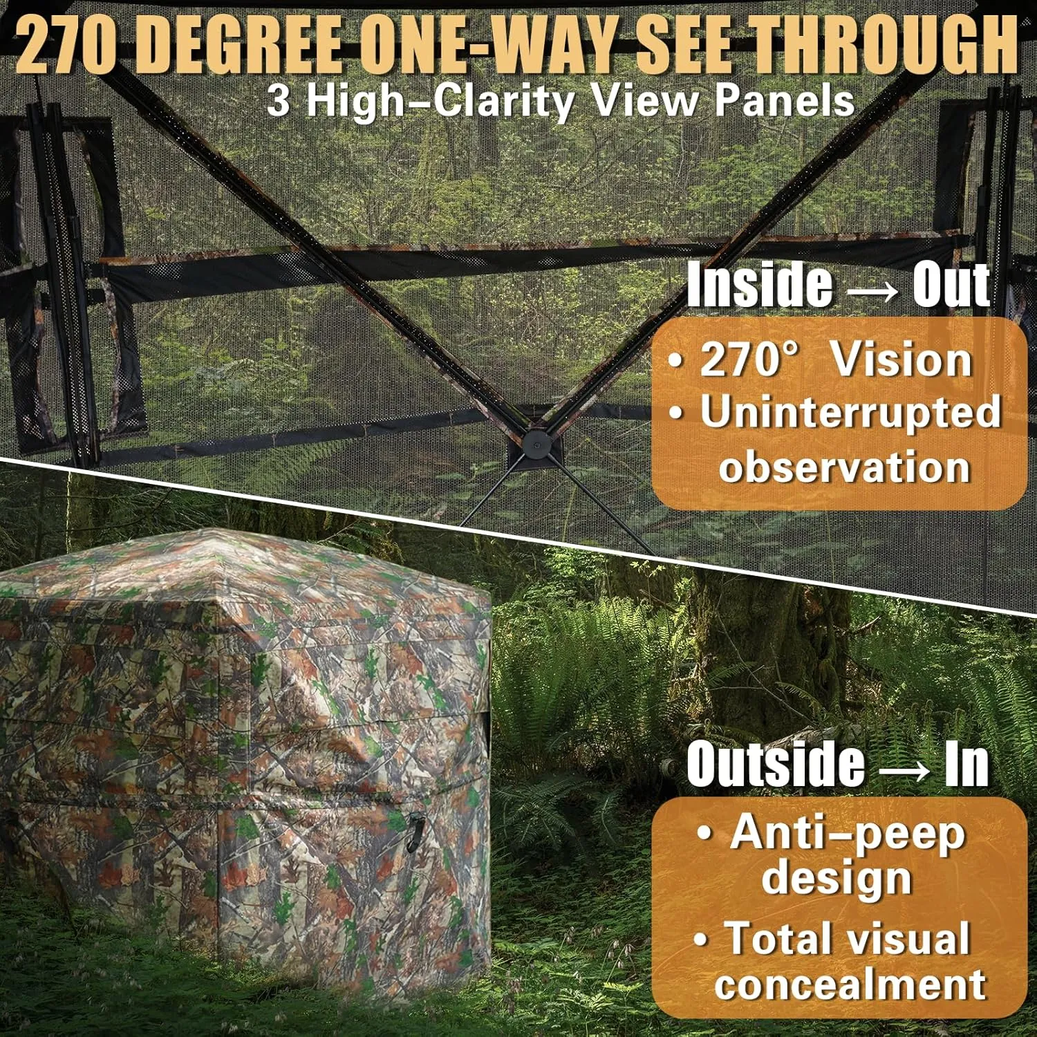Beviliu Hunting Blind 270/360 Degree See Through Ground Blind with Carrying Bag, 2-4 Person Pop Up Camouflage Tent Portable Concealed Shelter
