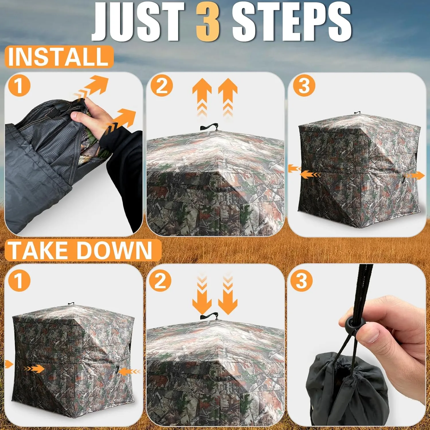 Beviliu Hunting Blind 270/360 Degree See Through Ground Blind with Carrying Bag, 2-4 Person Pop Up Camouflage Tent Portable Concealed Shelter