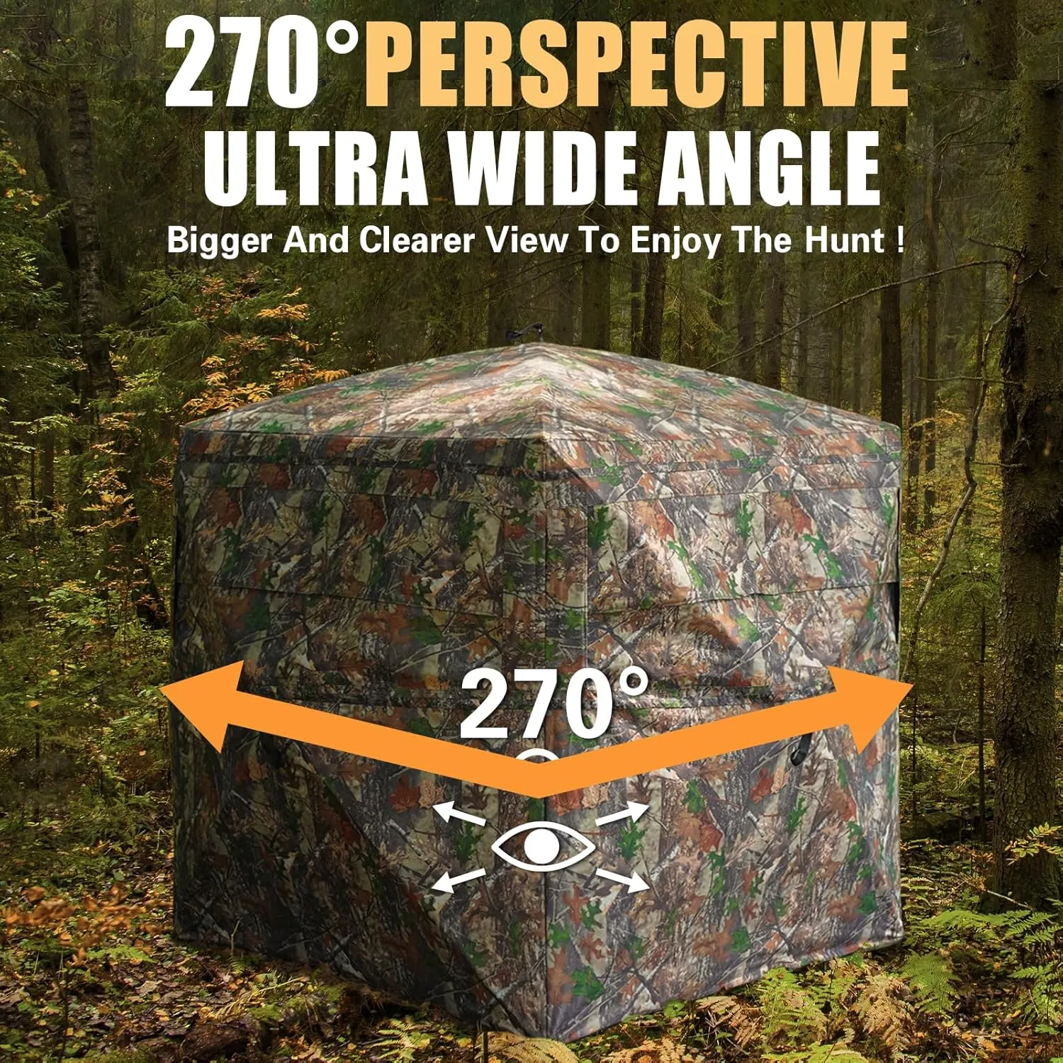 Beviliu Hunting Blind 270/360 Degree See Through Ground Blind with Carrying Bag, 2-4 Person Pop Up Camouflage Tent Portable Concealed Shelter