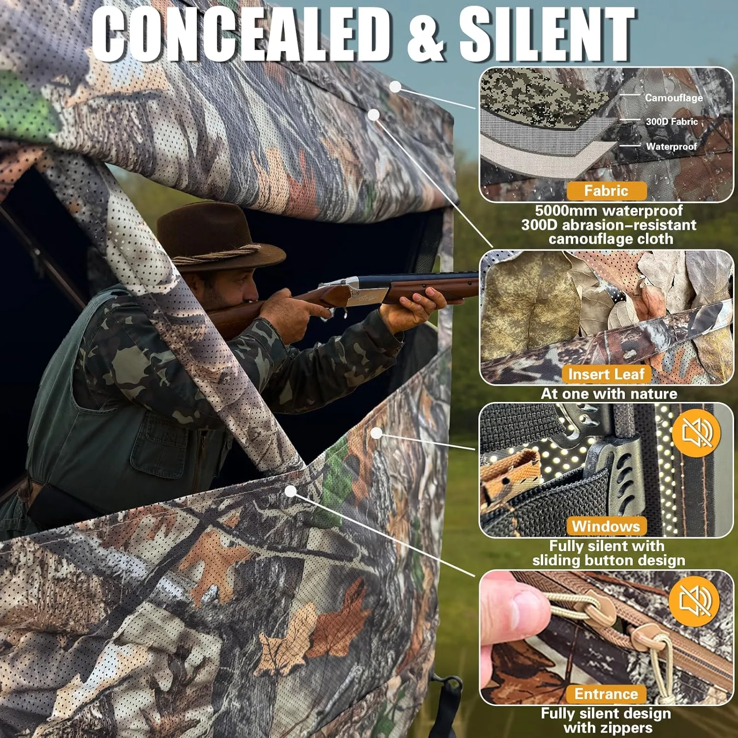 Beviliu Hunting Blind 270/360 Degree See Through Ground Blind with Carrying Bag, 2-4 Person Pop Up Camouflage Tent Portable Concealed Shelter