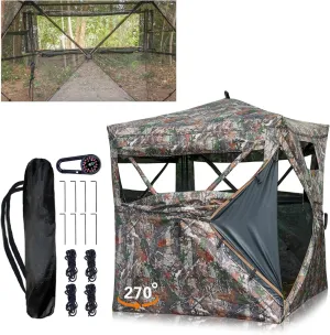 Beviliu Hunting Blind 270/360 Degree See Through Ground Blind with Carrying Bag, 2-4 Person Pop Up Camouflage Tent Portable Concealed Shelter