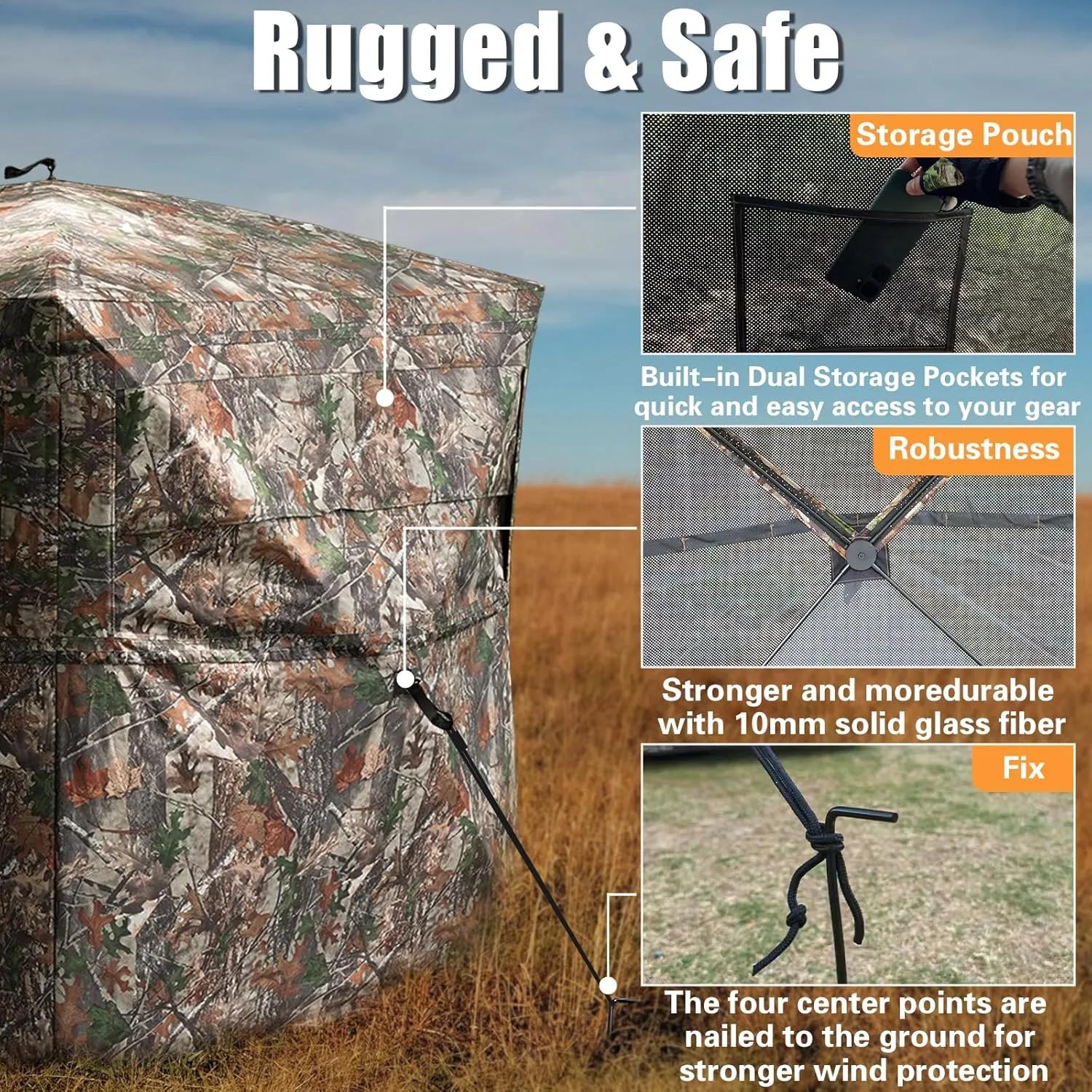 Beviliu Hunting Blind 270/360 Degree See Through Ground Blind with Carrying Bag, 2-4 Person Pop Up Camouflage Tent Portable Concealed Shelter