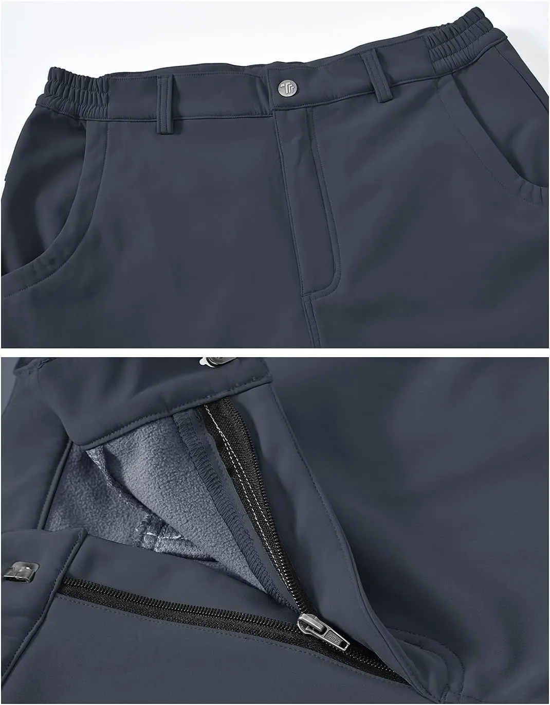BGOWATU Men's Cargo Hiking Pants Fleece Lined Waterproof Windproof Snow Ski Insulated Pant with 6 Pockets