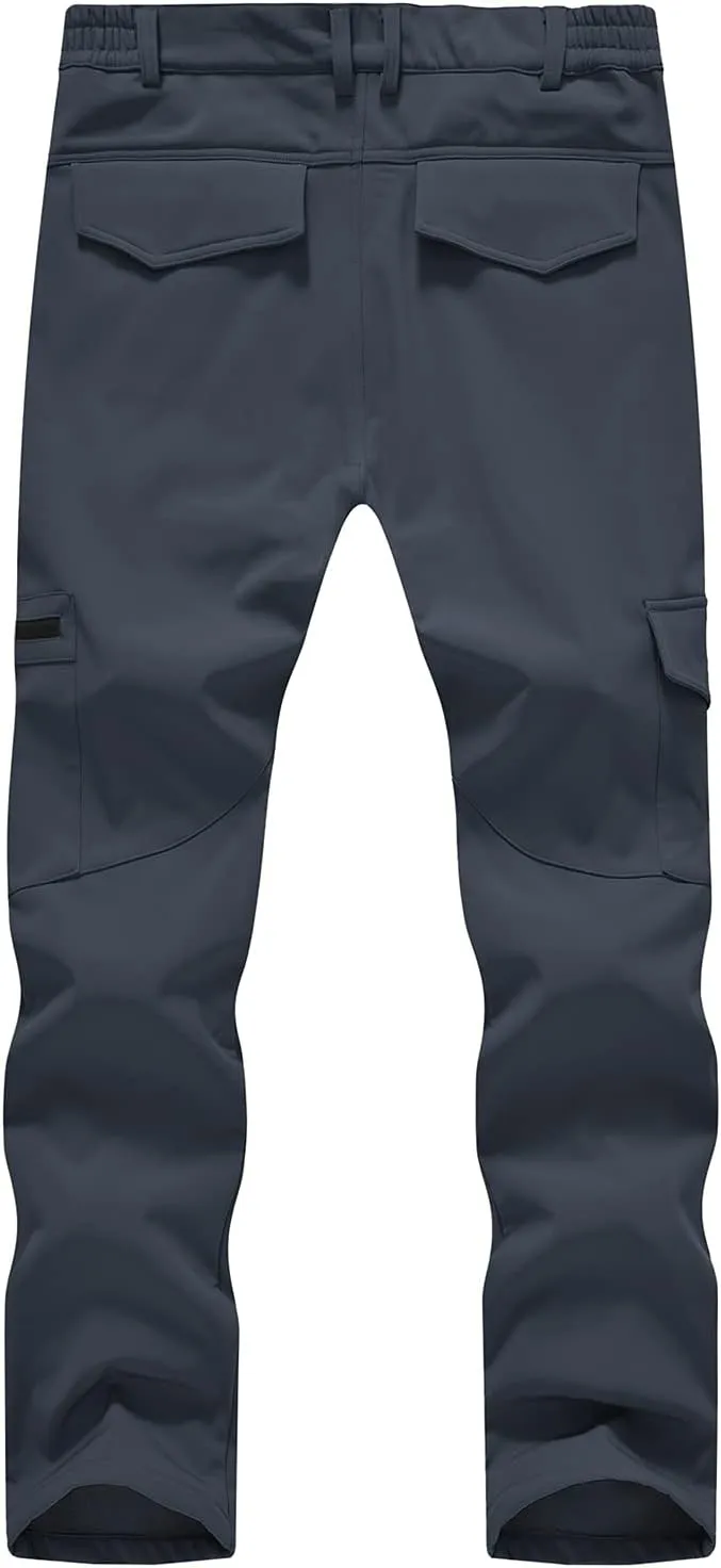 BGOWATU Men's Cargo Hiking Pants Fleece Lined Waterproof Windproof Snow Ski Insulated Pant with 6 Pockets