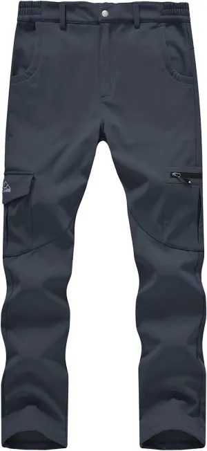 BGOWATU Men's Cargo Hiking Pants Fleece Lined Waterproof Windproof Snow Ski Insulated Pant with 6 Pockets