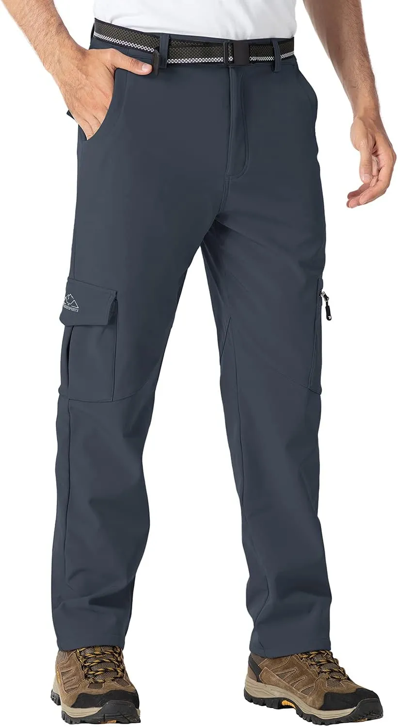 BGOWATU Men's Cargo Hiking Pants Fleece Lined Waterproof Windproof Snow Ski Insulated Pant with 6 Pockets