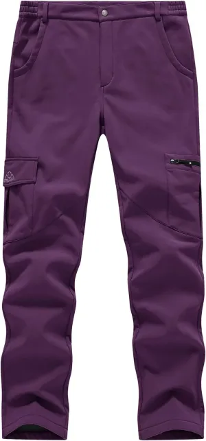BGOWATU Women's Winter Hiking Pants Fleece Lined Waterproof Windproof Snow Insulated Pants with 6 Pockets Purple L
