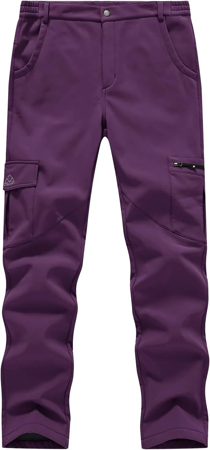 BGOWATU Women's Winter Hiking Pants Fleece Lined Waterproof Windproof Snow Insulated Pants with 6 Pockets Purple L