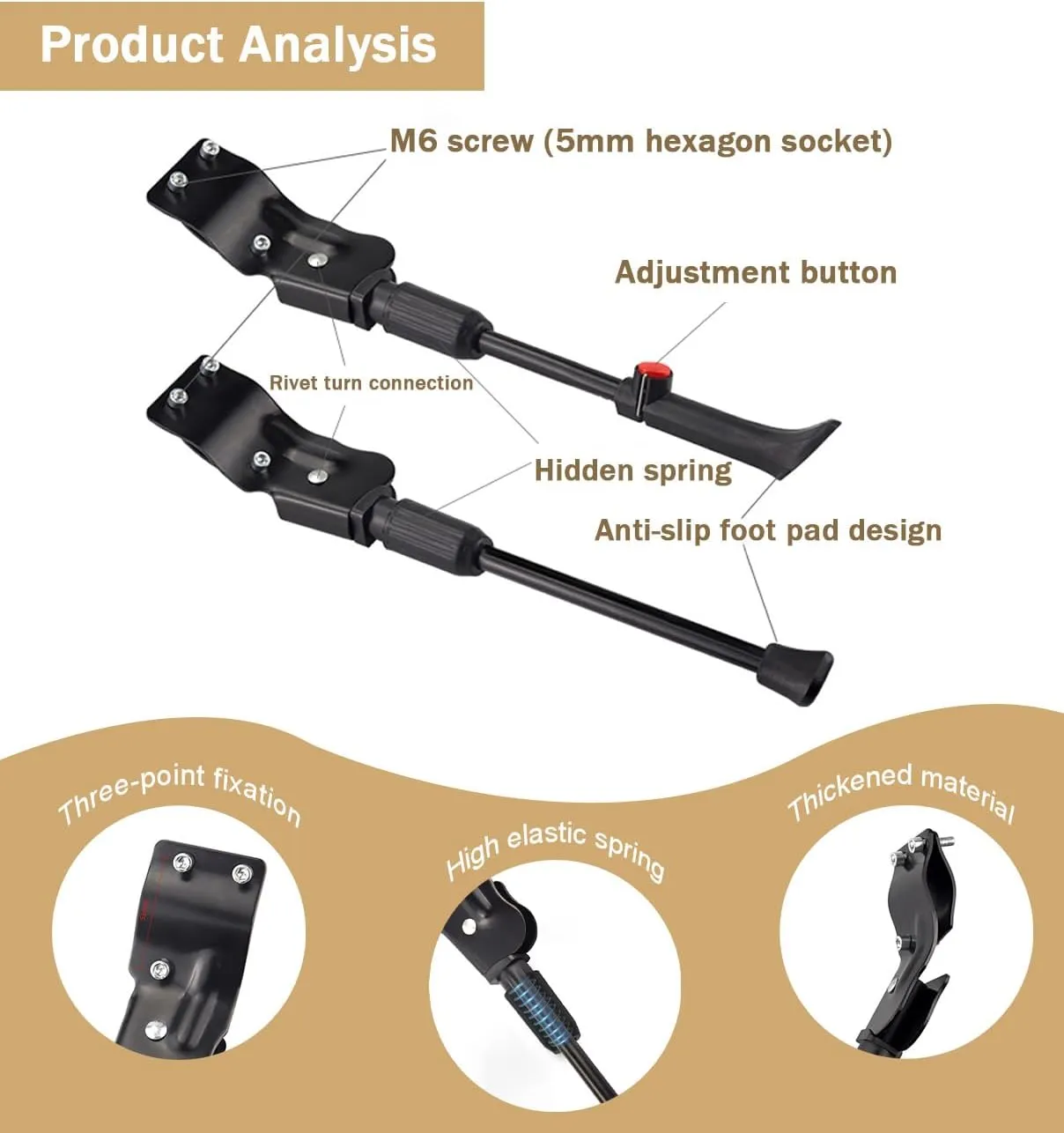 Bike Kickstand for Orbea MX 2017, Adjustable Bicycle Kickstand, Suit Mountain Bike, Concealed Spring-Loaded Latch, Aluminum Rear Side Bicycle Stand,A