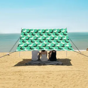 Black and White Goose Beach Canopy Tent Anti-UV & Wind Resistant, Camping Sun Shelter Easy Setup Portable,Outdoor Shade Tents with Sandbags,Sand Shovels,Ground Pegs & Stability Poles