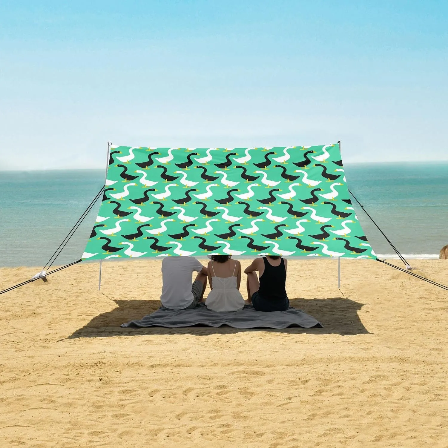 Black and White Goose Beach Canopy Tent Anti-UV & Wind Resistant, Camping Sun Shelter Easy Setup Portable,Outdoor Shade Tents with Sandbags,Sand Shovels,Ground Pegs & Stability Poles
