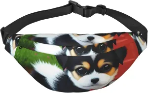 Black And White Puppy Men'S And Women'S Waist Pack, Crossbody Bag With Adjustable Belt For Running, Traveling, Sports, Hiking