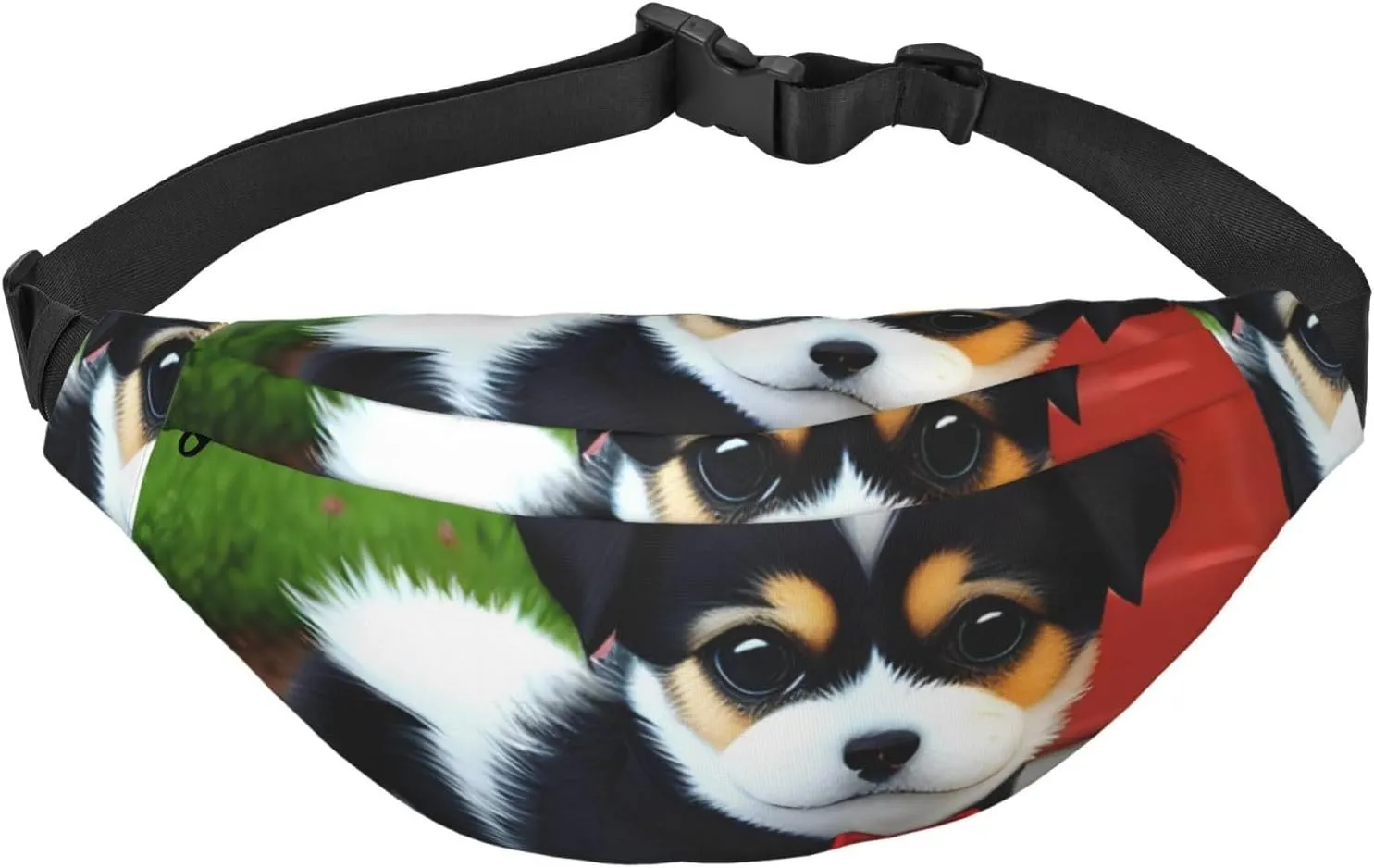 Black And White Puppy Men'S And Women'S Waist Pack, Crossbody Bag With Adjustable Belt For Running, Traveling, Sports, Hiking