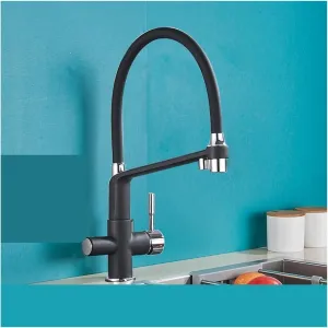 Black White Filtered Kitchen Faucets Pull Out 360 Rotation Mixer Tap Pure Water Crane for Kitchen Filtered Water Taps(Type A-Black Chrome)