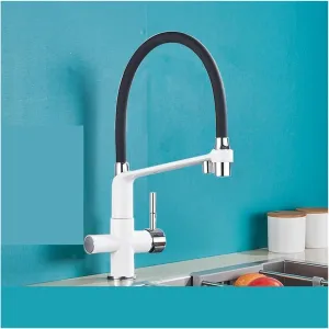 Black White Filtered Kitchen Faucets Pull Out 360 Rotation Mixer Tap Pure Water Crane for Kitchen Filtered Water Taps(Type A-White Chrome)