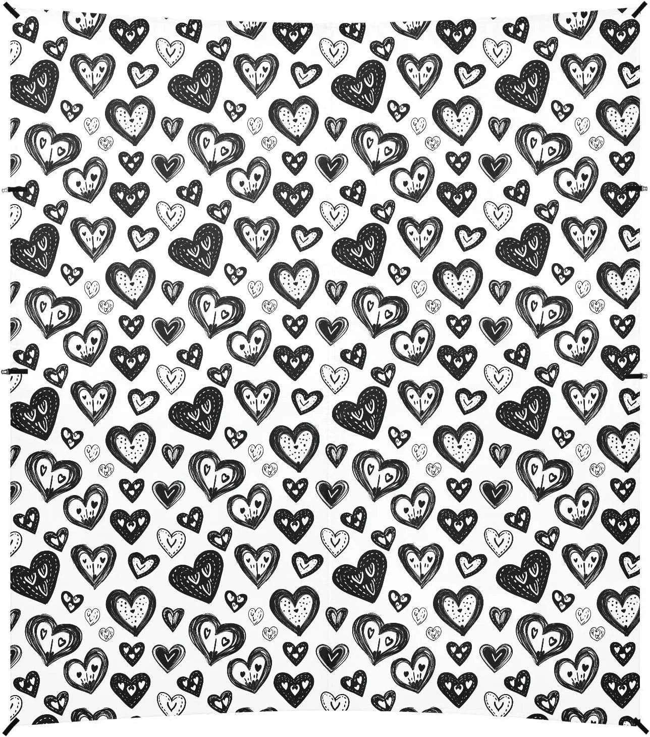 Black White Hearts Beach Cabana UPF50 Easy Setup Sun Shelter with Sandbags and Shovel for Camping, Picnics, Backyard