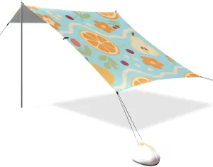 Blue Berry Orange Pear Floral Texture Designed UPF50  Foldable Beach Tent Water-Resistant Sun Shelter with Sandbags & Sand Shovel for Camping, Picnics, Backyard para la Playa