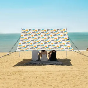 Blue Yellow Fish Pattern Beach Canopy Tent Anti-UV & Wind Resistant, Camping Sun Shelter Easy Setup Portable,Outdoor Shade Tents with Sandbags,Sand Shovels,Ground Pegs & Stability Poles
