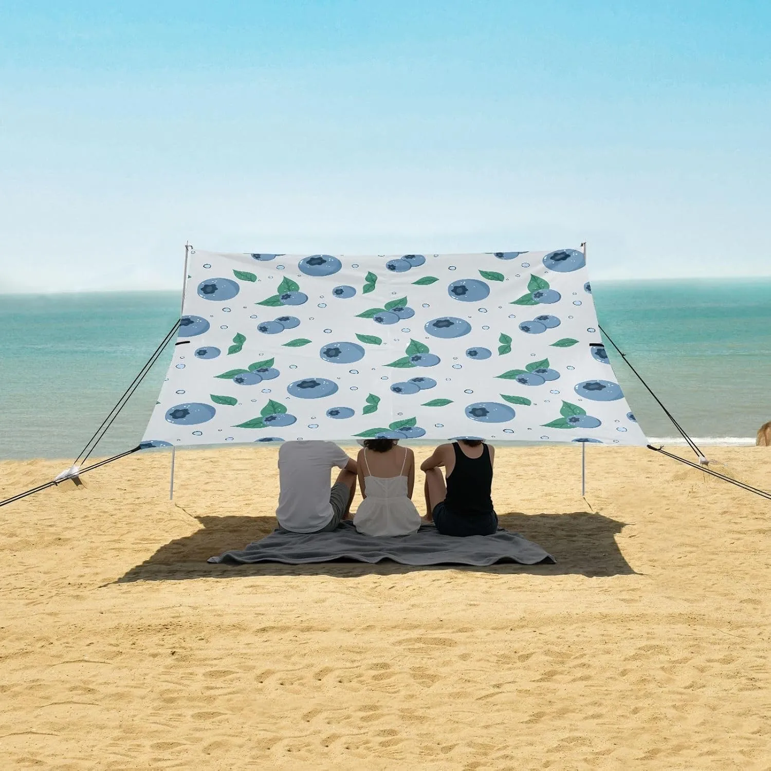 Blueberry Beach Canopy Tent Anti-UV & Wind Resistant, Camping Sun Shelter Easy Setup Portable,Outdoor Shade Tents with Sandbags,Sand Shovels,Ground Pegs & Stability Poles