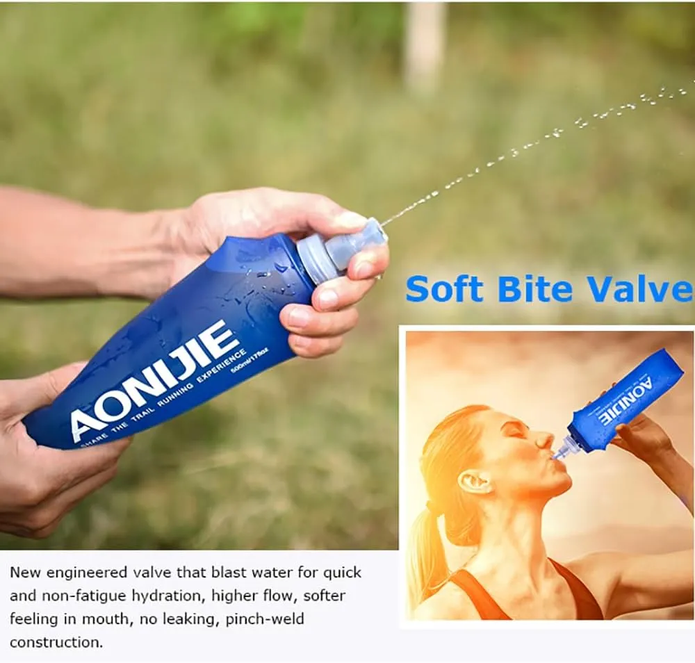 BlueField Five types of sports water bottle Soft Flasks TPU Collapsible Foldable Water Bottles for Hydration Pack Running Hiking Cycling Climbing (A#250ml SoftFlask)