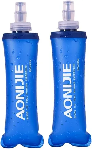 BlueField Five types of sports water bottle Soft Flasks TPU Collapsible Foldable Water Bottles for Hydration Pack Running Hiking Cycling Climbing (A#250ml SoftFlask)