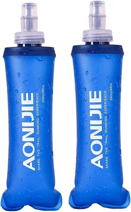 BlueField Five types of sports water bottle Soft Flasks TPU Collapsible Foldable Water Bottles for Hydration Pack Running Hiking Cycling Climbing (A#250ml SoftFlask)