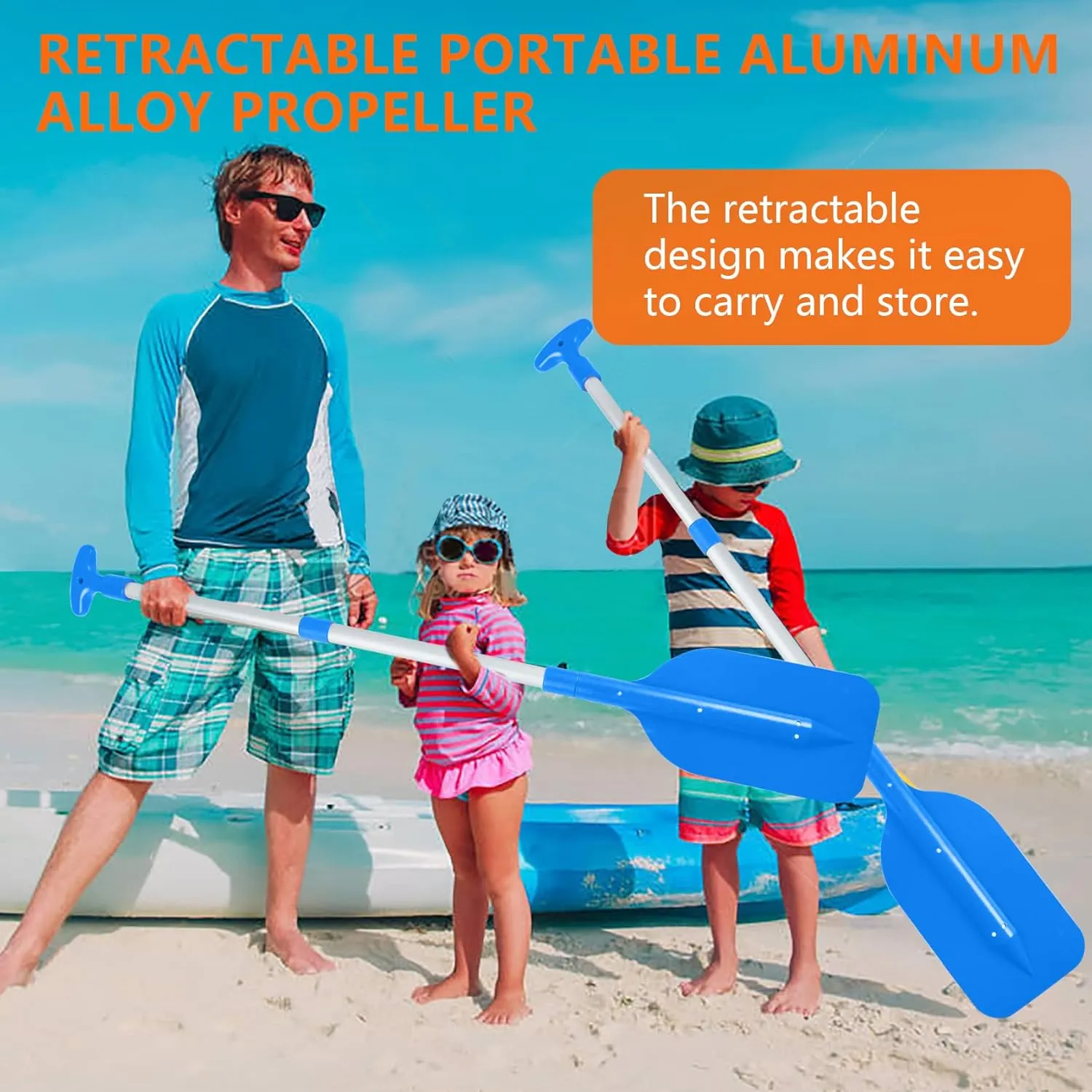 Boat Paddle Telescoping Collapsible Oar for Boat Anti Slip Aluminum Plastic Canoe Paddles 2 Pack Small Tubing Floats Oars Row and Safety Boat Accessories for Kids and Adults(4Color)