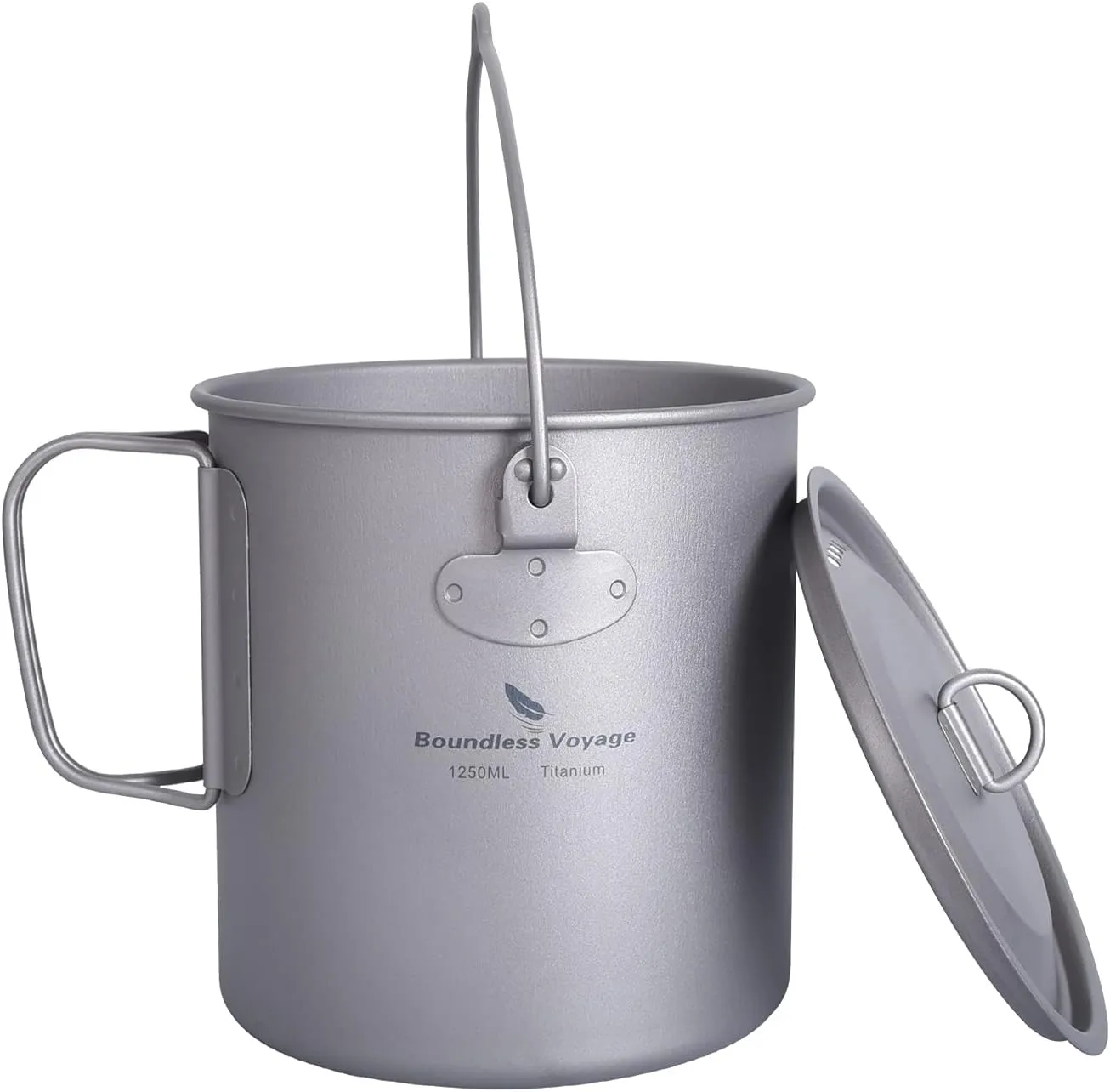 Boundless Voyage 1250ml Camping Titanium Hanging Pot with Lid and Collapsible Handle Outdoor Hiking Picnic Cup Mug Ultralight Portable Water Bottle Ti3042D