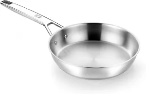 BRA COOKWARE Signature Frying Pan | 8 inches Professional Skillet | Stainless Steel Frypan | All Stovetop Compatible - Full Induction Skillet | PFOA Free | w/o Non-Stick Coating | Polished Finish