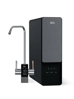 Brio AQUUS TROE800COL Reverse Osmosis Water Filtration System, 4-Stage Tankless RO Water Filter System for Under Sink, 800 GPD, 2:1 Pure to Drain, Reduces TDS, Smart Faucet, USA Support, Black/Silver