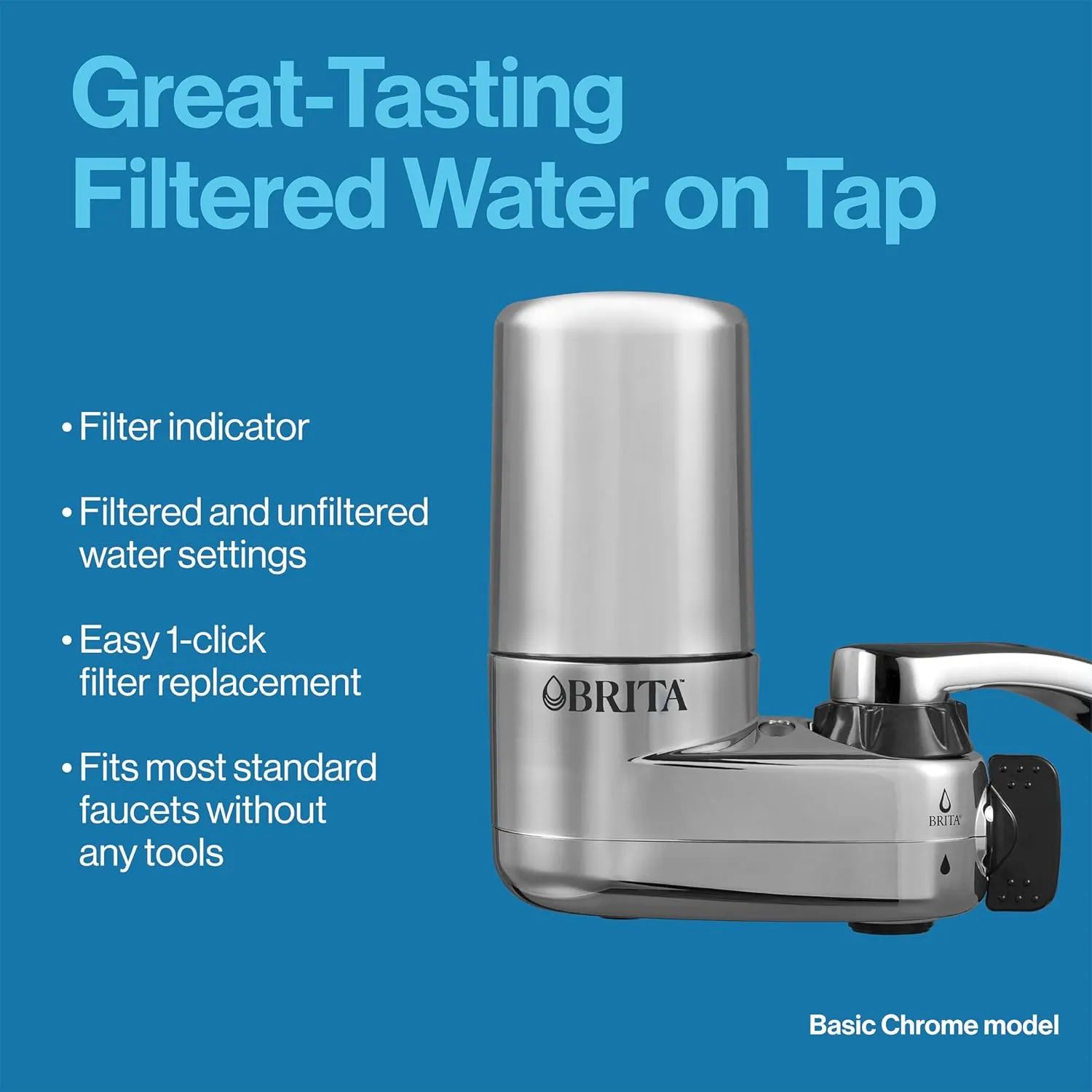 Brita Faucet Mount Water Filter for Sink, Removes 99% of Lead, Elite Filtration System, Includes 2 Replacement Filters, Chrome