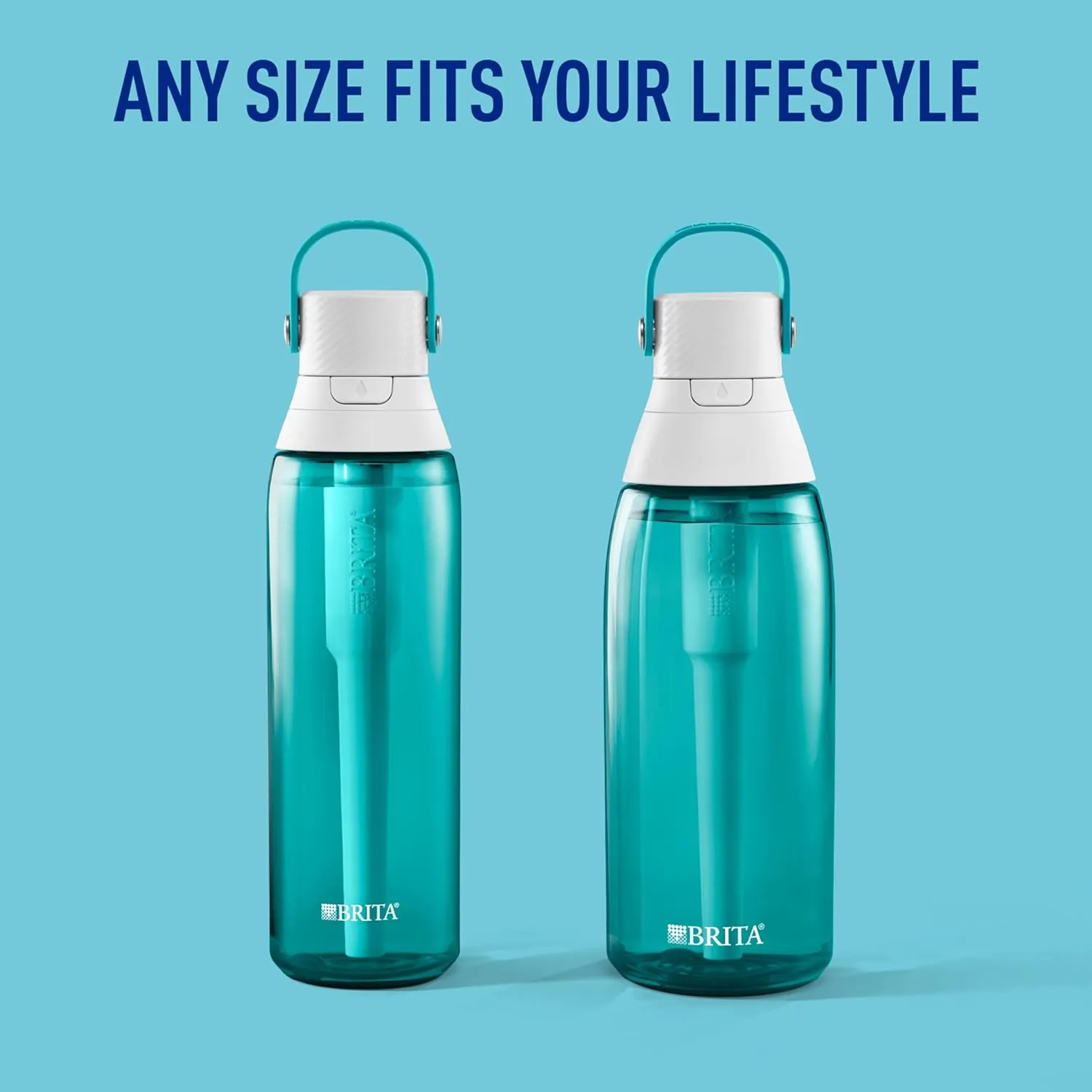 Brita Hard-Sided Plastic Premium Filtering Water Bottle, BPA-Free, Reusable, Replaces 300 Plastic Water Bottles, Filter Lasts 2 Months or 40 Gallons, Includes 1 Filter, Sea Glass - 36 oz.