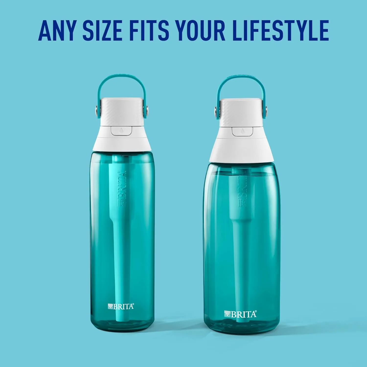 Brita Hard-Sided Plastic Premium Filtering Water Bottle, BPA-Free, Reusable, Replaces 300 Plastic Water Bottles, Filter Lasts 2 Months or 40 Gallons, Includes 1 Filter, Sea Glass - 36 oz.
