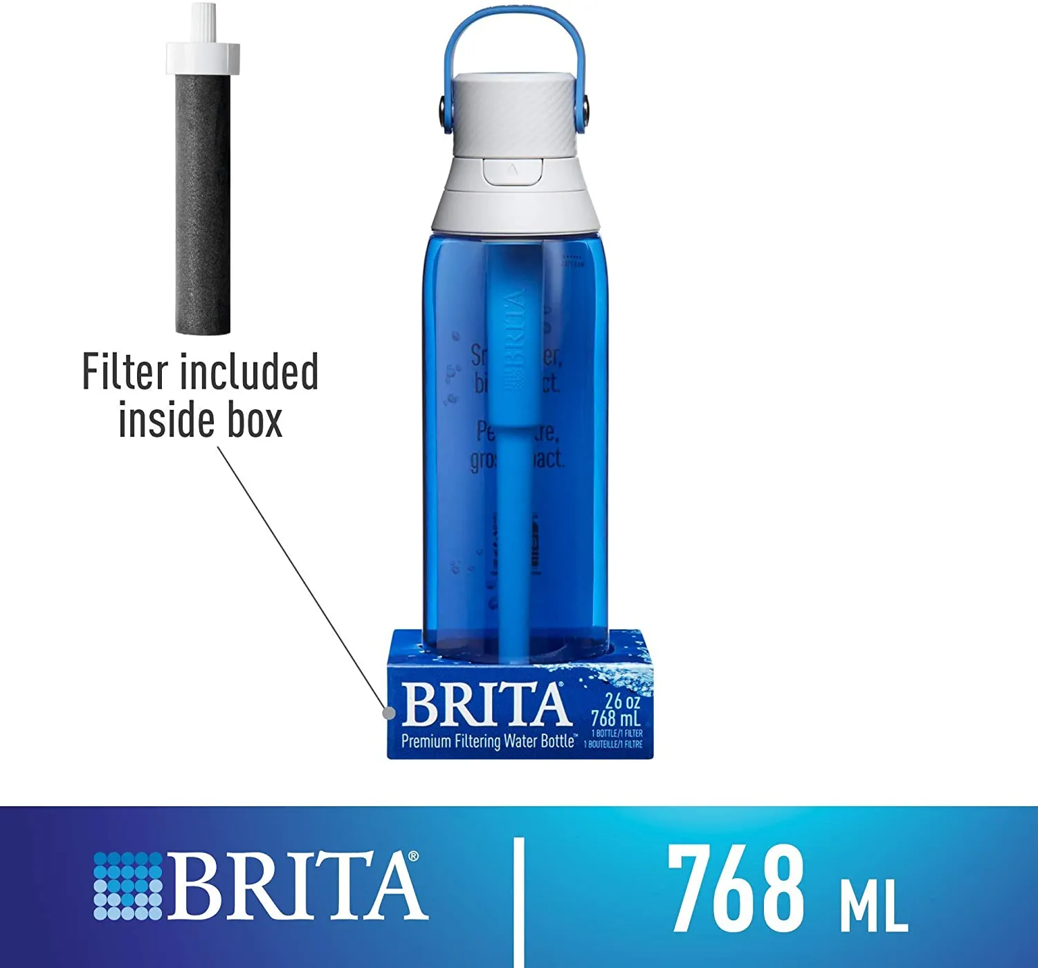 Brita Premium Filtering Water Bottle with Filter, BPA-Free, Sapphire, 768 mL, no package