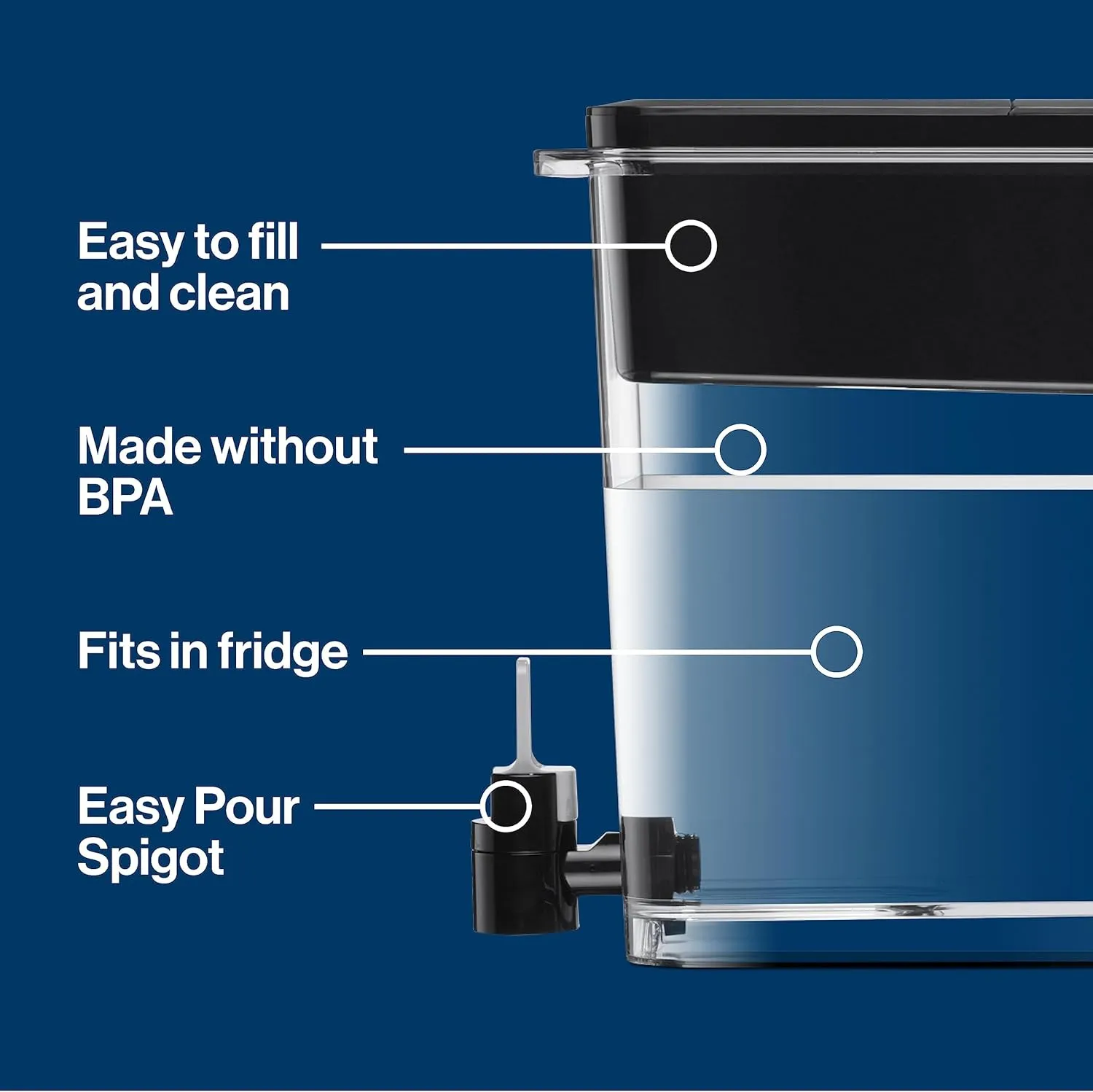 Brita XL Water Filter Dispenser for Tap and Drinking Water with 2 Elite Filters, Reduces 99% Of Lead, Lasts 6 Months Each, 27-Cup Capacity, BPA Free, Black