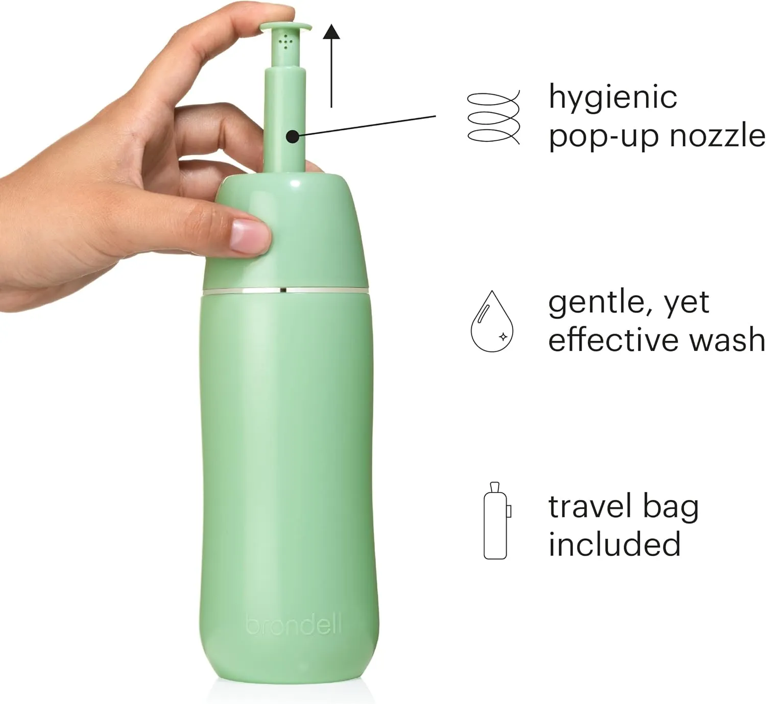 Brondell GoSpa Advanced Portable Bidet for Travel–Pop-Up Nozzle System –High-Quality Compact Bidet with Discreet Travel Bag for Convenient Storage–400mL, Green