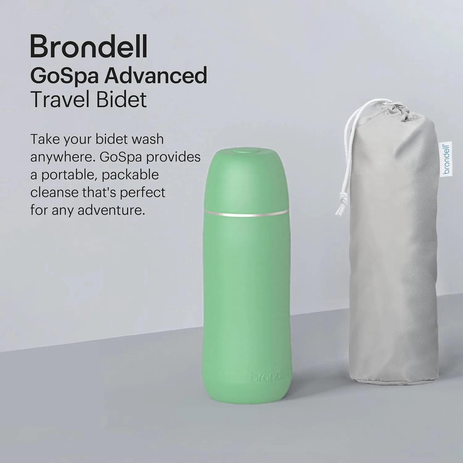 Brondell GoSpa Advanced Portable Bidet for Travel–Pop-Up Nozzle System –High-Quality Compact Bidet with Discreet Travel Bag for Convenient Storage–400mL, Green