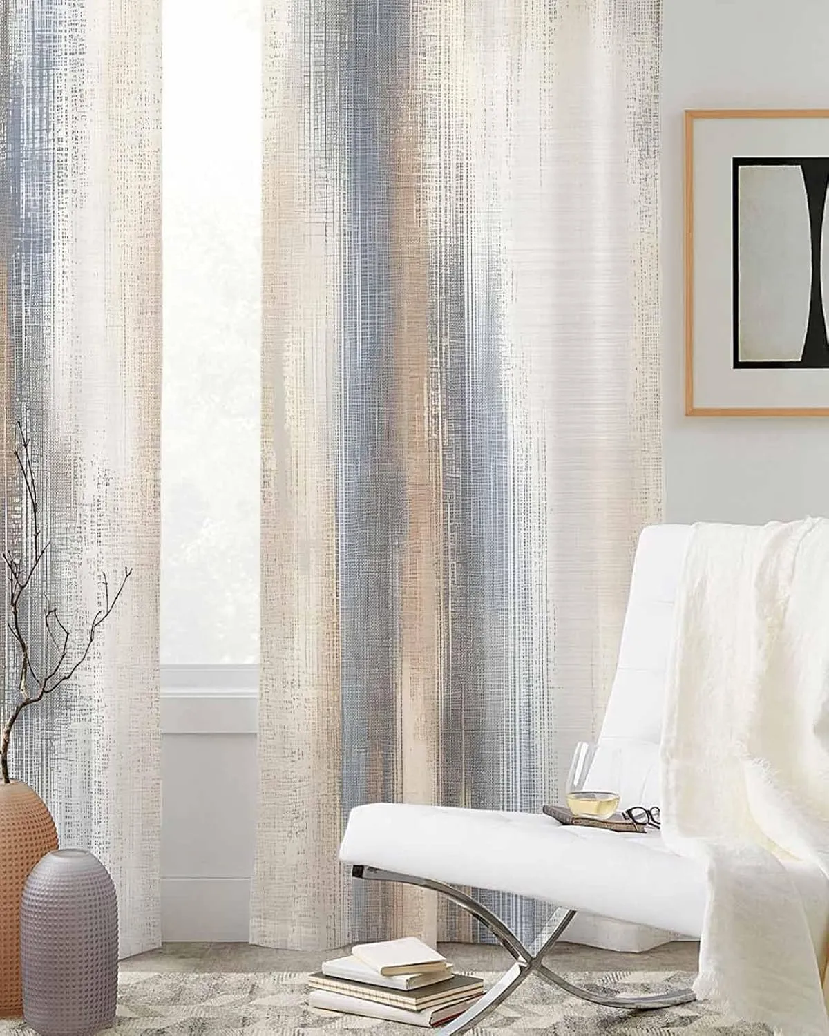 Brown Beige Grey Sheer Curtains 84 Inch Length Grommet Semi Sheer Drapes for Living Room, Retro Abstract Gradient Mottled Texture Light Filtering Window Treatment Curtains for Bedroom, 2 Panels