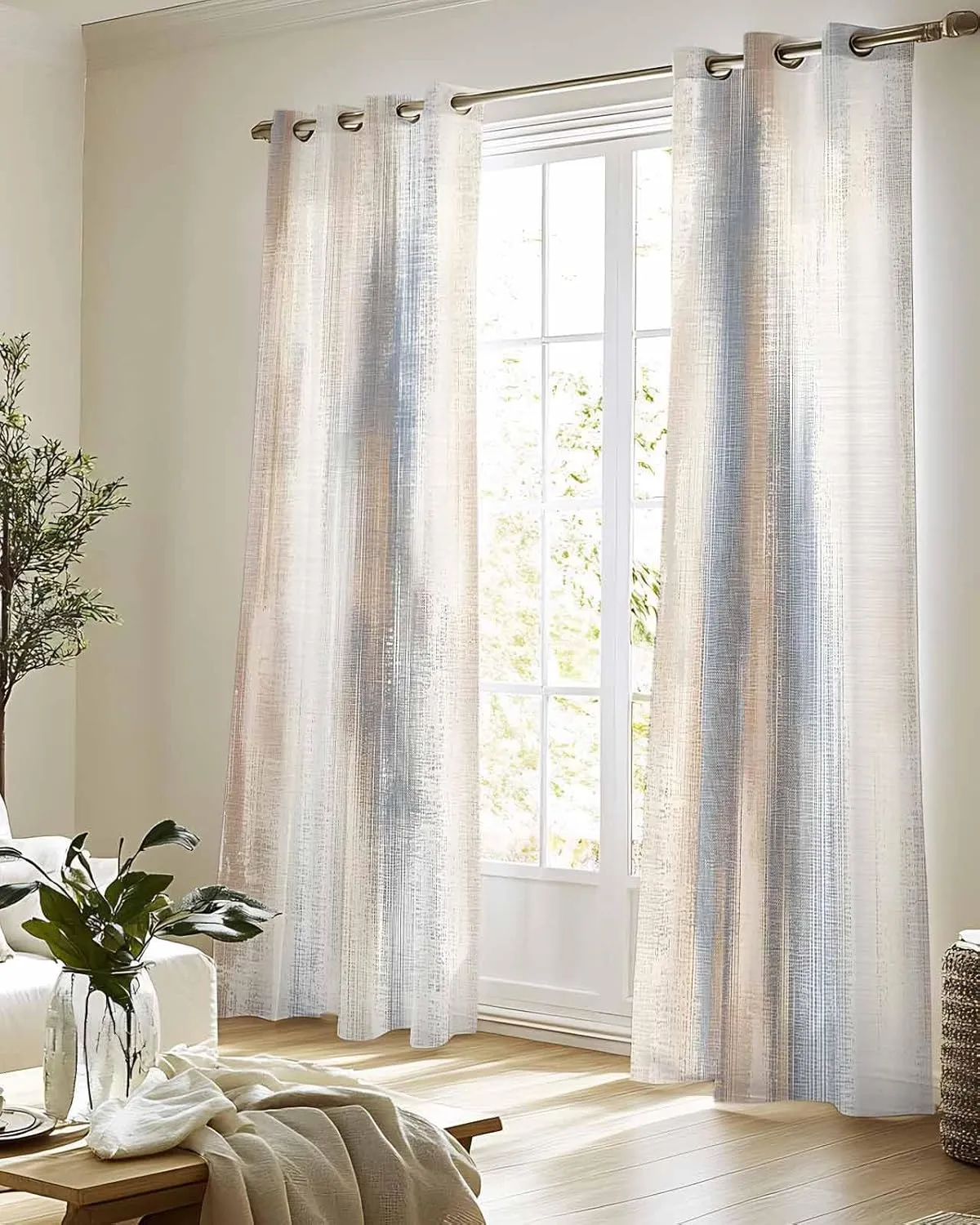 Brown Beige Grey Sheer Curtains 84 Inch Length Grommet Semi Sheer Drapes for Living Room, Retro Abstract Gradient Mottled Texture Light Filtering Window Treatment Curtains for Bedroom, 2 Panels