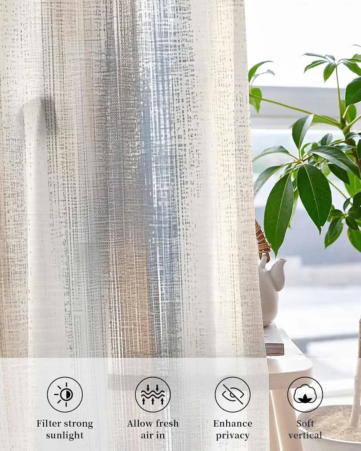 Brown Beige Grey Sheer Curtains 84 Inch Length Grommet Semi Sheer Drapes for Living Room, Retro Abstract Gradient Mottled Texture Light Filtering Window Treatment Curtains for Bedroom, 2 Panels