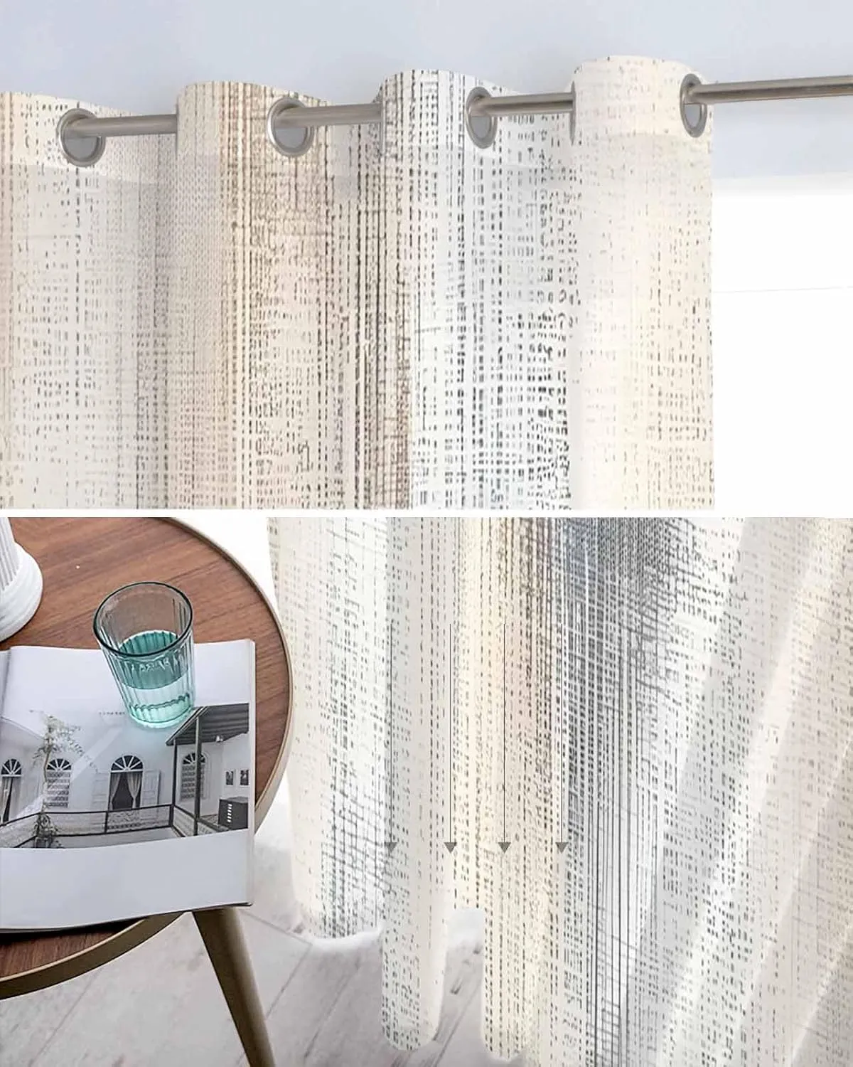 Brown Beige Grey Sheer Curtains 84 Inch Length Grommet Semi Sheer Drapes for Living Room, Retro Abstract Gradient Mottled Texture Light Filtering Window Treatment Curtains for Bedroom, 2 Panels