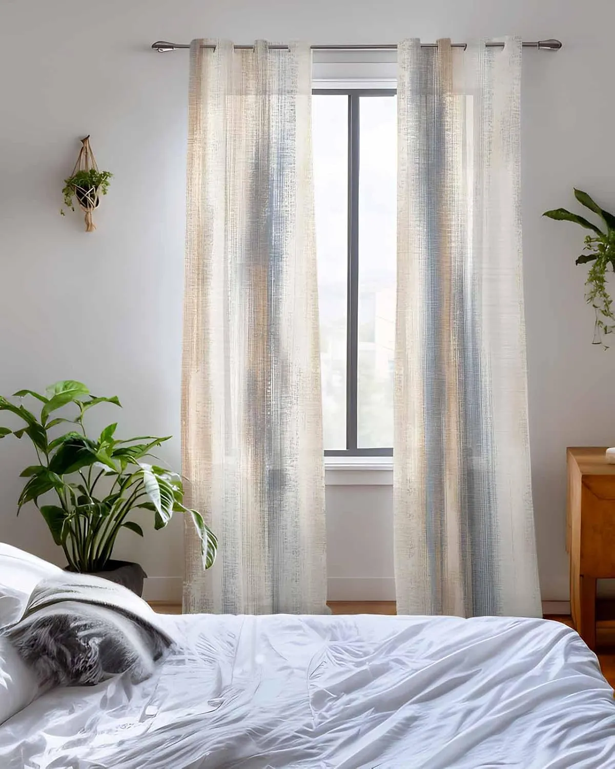 Brown Beige Grey Sheer Curtains 84 Inch Length Grommet Semi Sheer Drapes for Living Room, Retro Abstract Gradient Mottled Texture Light Filtering Window Treatment Curtains for Bedroom, 2 Panels