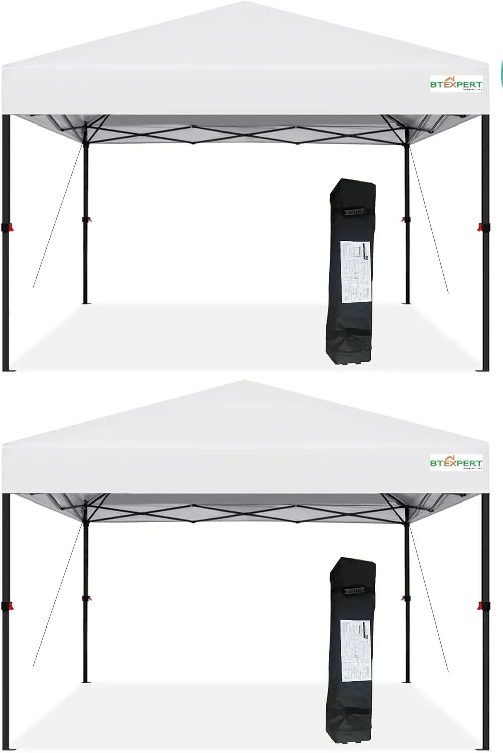 BTExpert 10x10 Set of 2, One Push Instant Canopy Pop Up Tent Easy 1-Touch Portable Folding Shelter Outdoor Gazebo Shade w/Adjustable Height Carrying Wheeled Bag Party Event Picnic Easy Setup